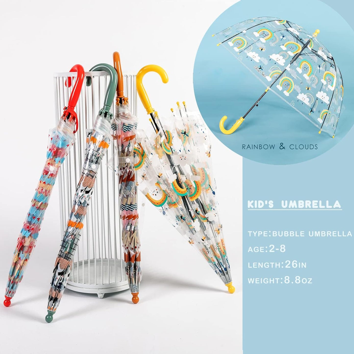 Kids Clear Bubble Umbrella with an Easy Grip Curved Handle, Safety Transparent Dome Bubble Umbrella for Toddler Boys Girls